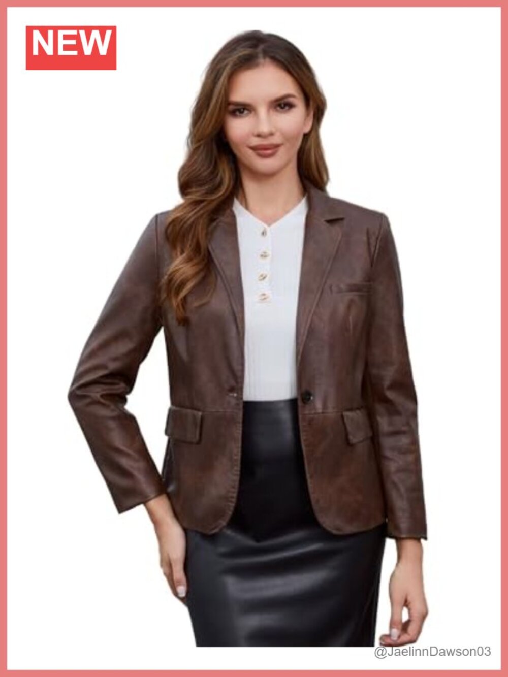 Faux Leather Blazer Oversized Vintage Lapel Button Down Jacket